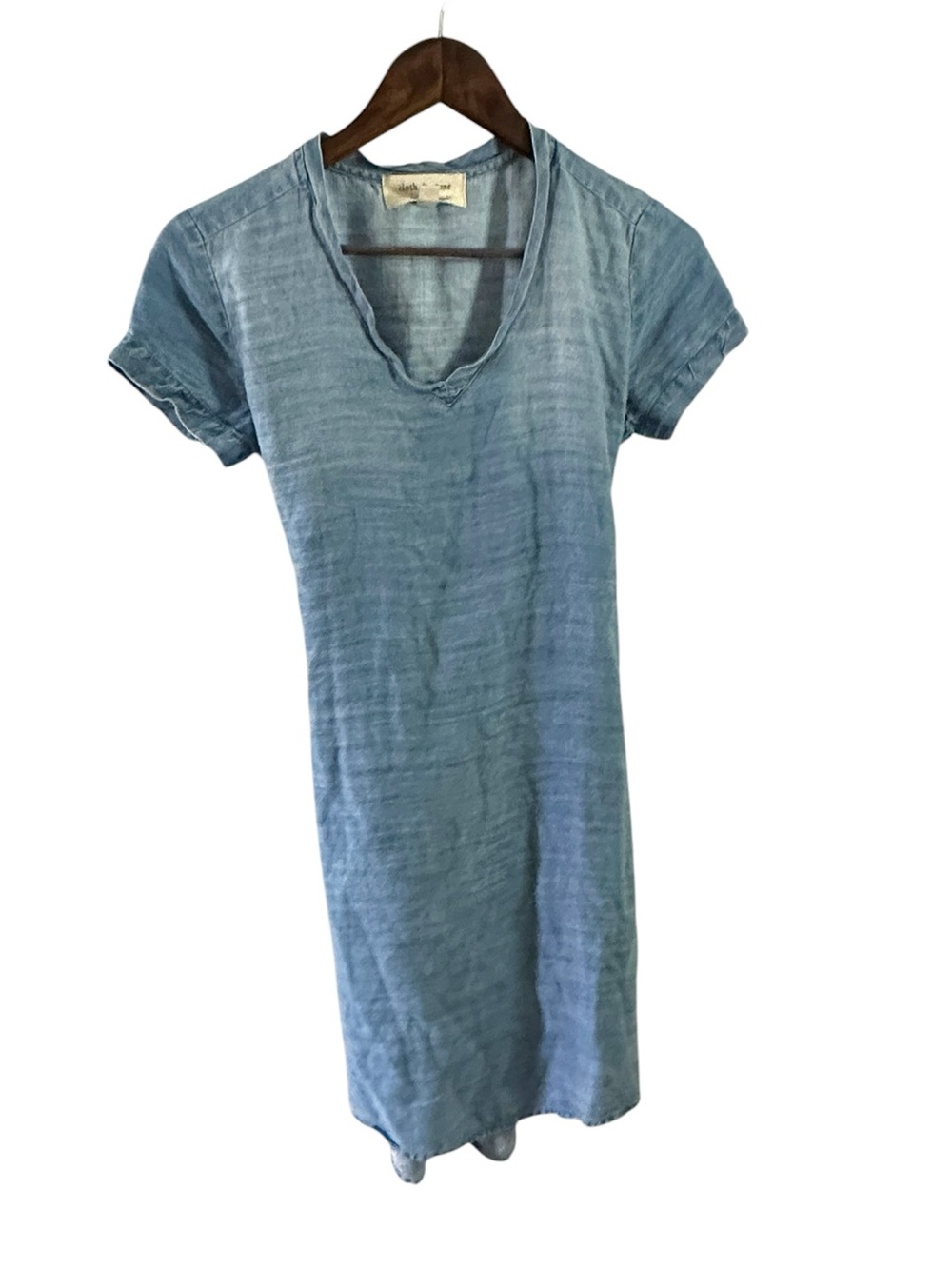 Cloth & Stone Anthropologie Blue Chambray V-Neck Shift Dress XS EUC
